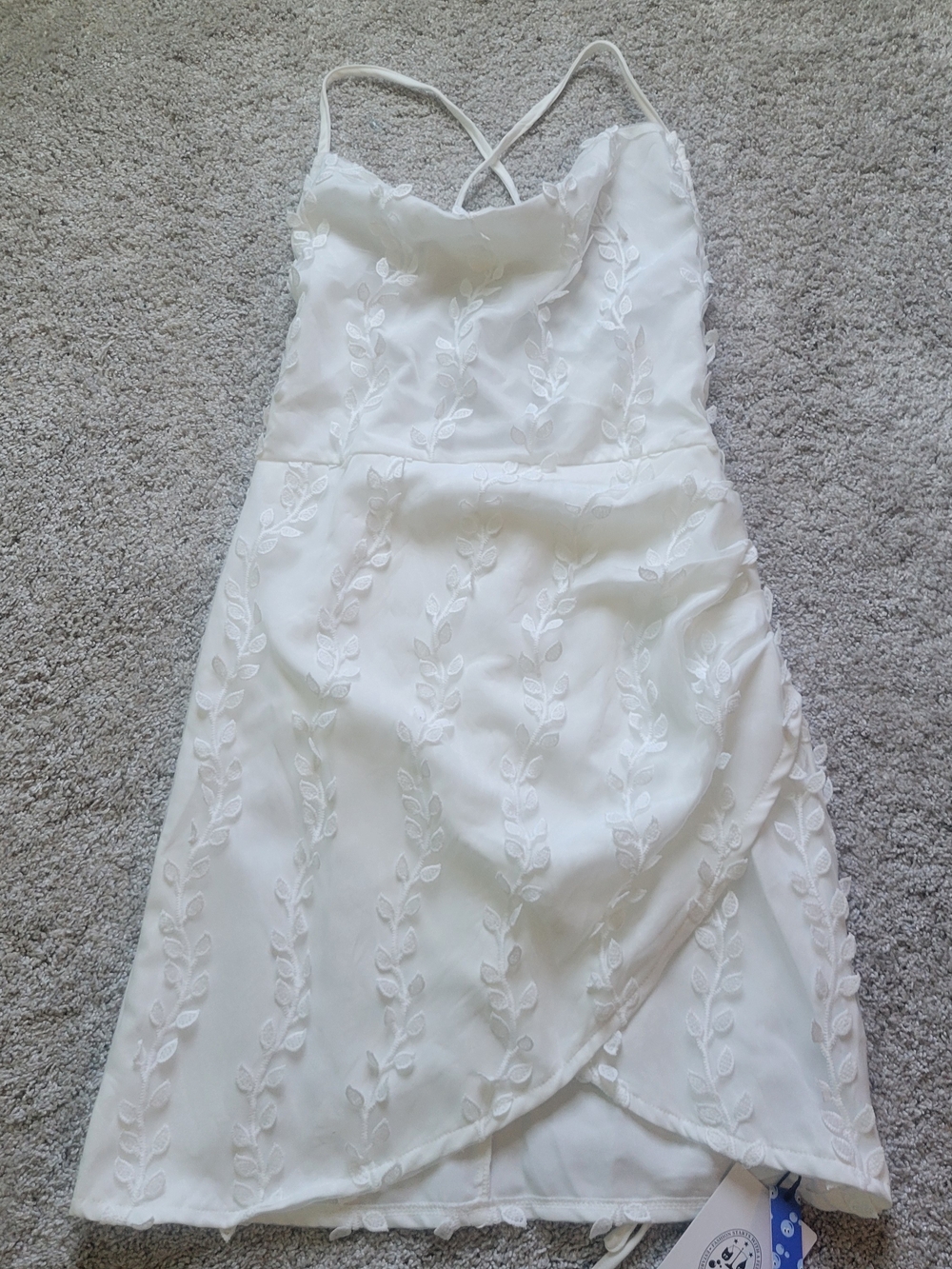 NWTs Cider White Mini Dress with Floral Embroidered Overlay